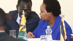 Immediate former CoG chairperson Josphat Nanok (L) with his vice, Anne Waiguru (Twitter)