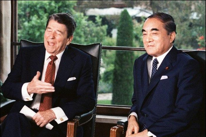 In the 1980s then US president Ronald Reagan, pictured with Japanese prime minister Yasuhiro Nakasone, slapped up to 100 percent duties on some Japanese imports