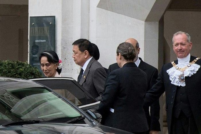 Myanmar's Aung San Suu Kyi received the honorary freedom of the City of London at the Guildhall