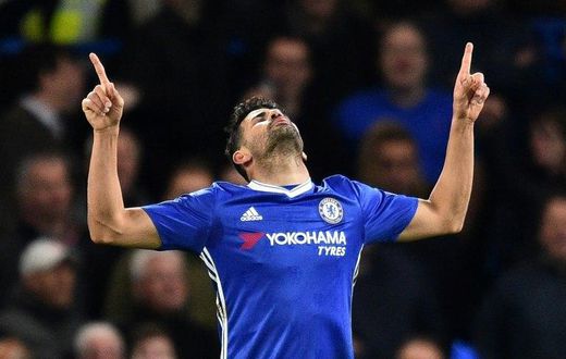 Chelsea's striker Diego Costa celebrates after scoring on April 25, 2017