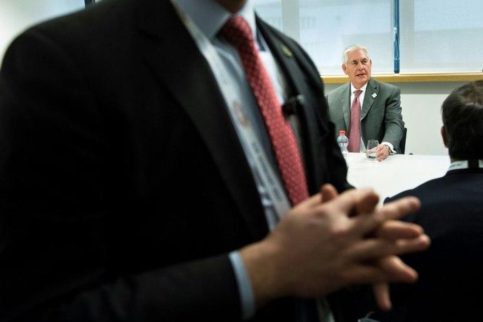 US Secretary of State Rex Tillerson waits for a meeting with Italy's Foreign Minister Angelino Alfano (not in picture) on the sidelines of a gathering of G20 foreign ministers in Bonn, western Germany, on February 17, 2017