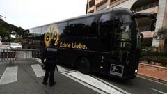 The Dortmund bus arrives under police escort at the Louis II stadium prior to their UEFA Champions League football match against Monaco, on April 19, 2017