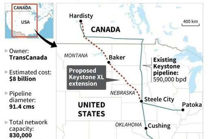 The Keystone XL pipeline would carry oil from Canadian tar sands to US refineries, but was put on hold by former president Barack Obama over environmental concerns