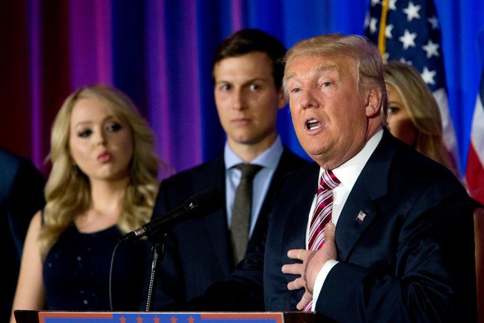 Donald Trump with his daughter Tiffany, left, and son-in-law Jared Kushner, June 7, 2016, in Briarcliff Manor, New York.