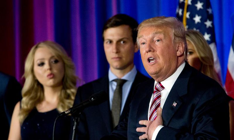 Donald Trump with his daughter Tiffany, left, and son-in-law Jared Kushner, June 7, 2016, in Briarcliff Manor, New York.