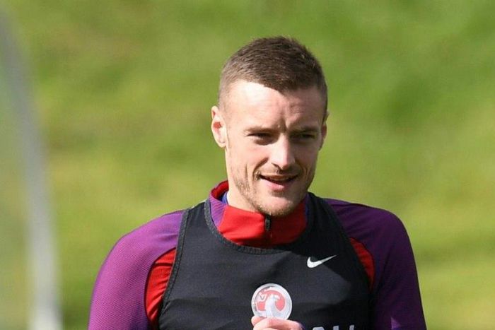 Jamie Vardy takes part in an England training session at St George's Park in Burton-on-Trent, on March 21, 2017