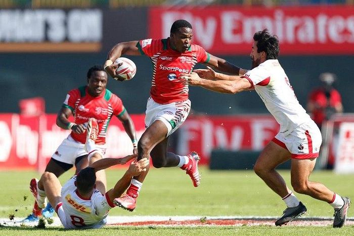 Shujaa players in action at the Singapore sevens