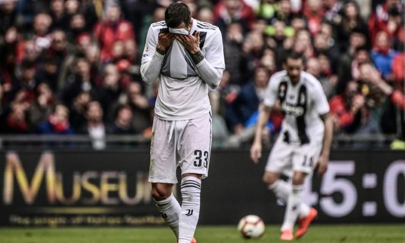 Juventus forward Federico Bernardeschi reacts after his side's first Serie A defeat of the season to Genoa