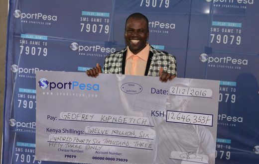 Geoffrey Kipng'etich the Sh12.6m jackpot winner when he went to receive his cheque in Nairobi on December 2, 2016.