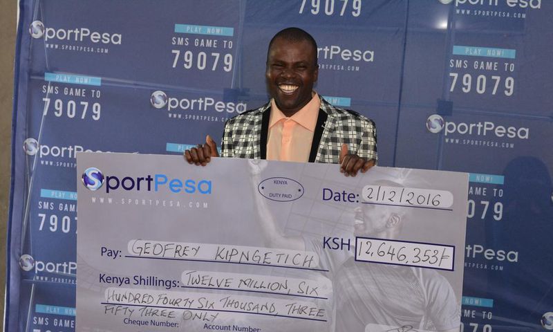 Geoffrey Kipng'etich the Sh12.6m jackpot winner when he went to receive his cheque in Nairobi on December 2, 2016.