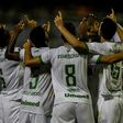 Chapecoense players celebrate after scoring a goal against Zulia during their Copa Libertadores match in Maracaibo, on March 7, 2017