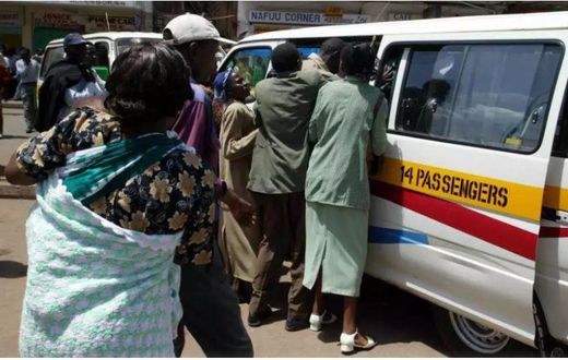 Passengers boarding matatu. Drama ensued as angry passengers attacked and chased a rogue driver and tout for driving recklessly