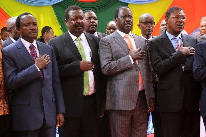 Opposition leaders Kalonzo Musyoka, Musalia Mudavadi, Raila Odinga and Moses Wetang'ula.
