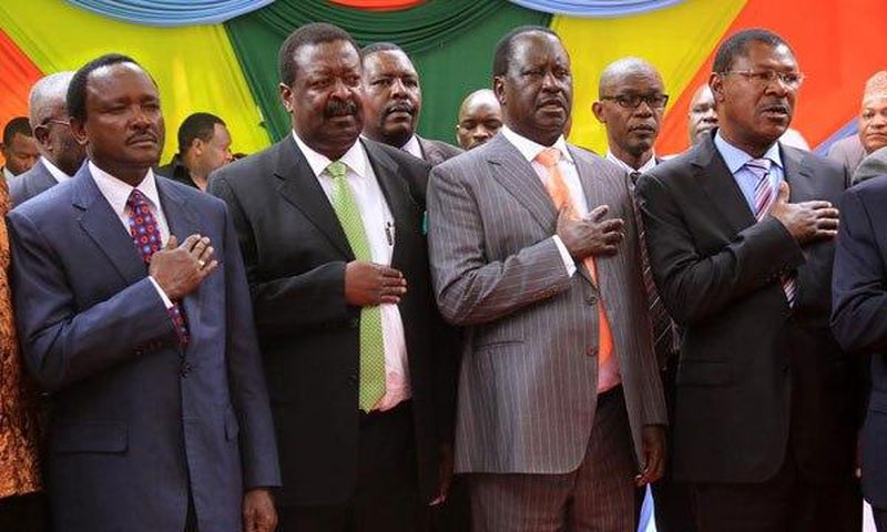 Opposition leaders Kalonzo Musyoka, Musalia Mudavadi, Raila Odinga and Moses Wetang'ula.