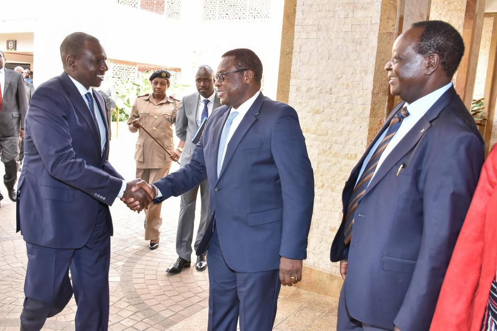DP William Ruto received by Speaker Ken Lusaka and Governor Wilber Otichillo for the launch of the Third Open Government National Action Plan (Twitter)