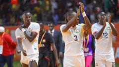 Harambee Stars players acknowledging fans at Kasarani