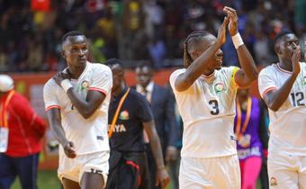 Harambee Stars players acknowledging fans at Kasarani