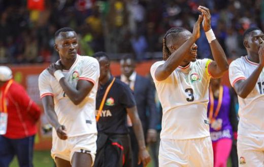 Harambee Stars players acknowledging fans at Kasarani