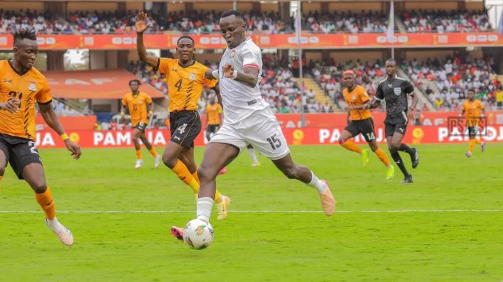 Ryan Ogam in action during the Harambee Stars clash against Zambia at the African Nations Championship