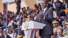 President William Ruto speaking during the State Funeral held in honour of former Prime Minister Raila Odinga