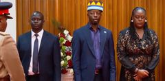 Raila Odinga's children Raila Junior and Winnie Odinga at Parliament Buildings