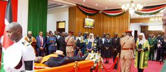 President Ruto arrives at Parliament Buildings to pay tribute to former PM Raila Odinga, who is lying in state.
