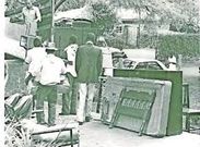 Photograph showing the scene of the Odinga family eviction from Kenya High School grounds, September 1988
