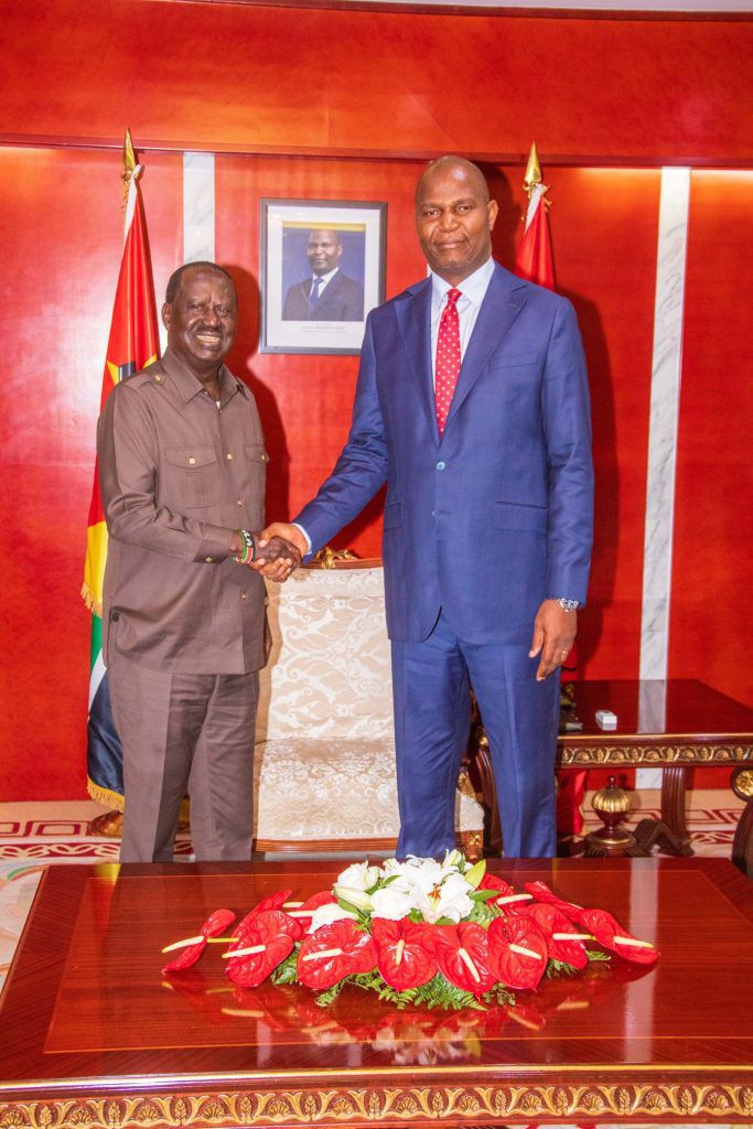 Raila Odinga with President Daniel Francisco Chapo of Mozambique