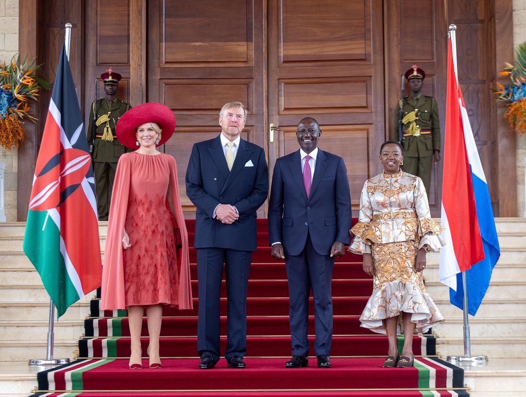 King and Queen of the Netherlands Willem-Alexander and Maxima, Kenya's President William Ruto and First Lady Mama Rachel at State House, Nairobi in March 2025