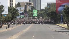 Hundreds of protesters matching during the anti-Finance Bill protests in Nairobi's Central Business District area on June 2024.