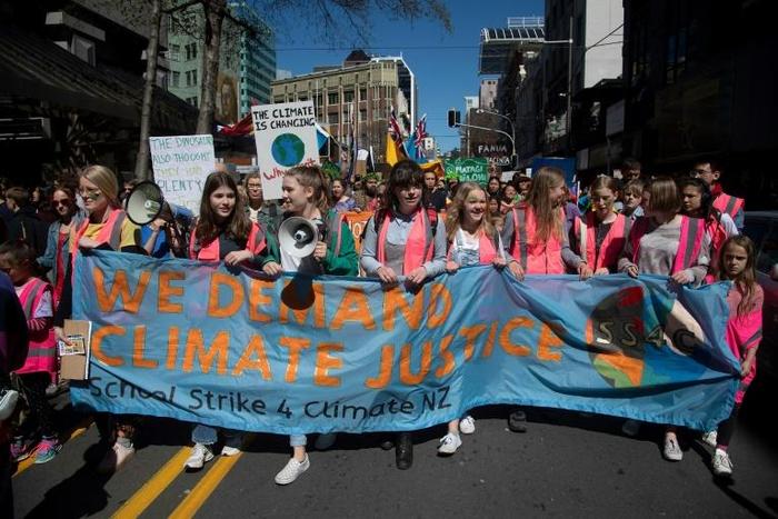 Protesters marched to Parliament during a climate strike protest march in Wellington