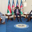 SSudan's president will meet with rebel leader Riek Machar; in file image Leader of the Sudan Liberation Moment/Army (SLM/A) in Darfur Minni Arko Minnawi (L) sits next to South Sudan's President Salva Kiir (C) and South Sudan security presidential advi...