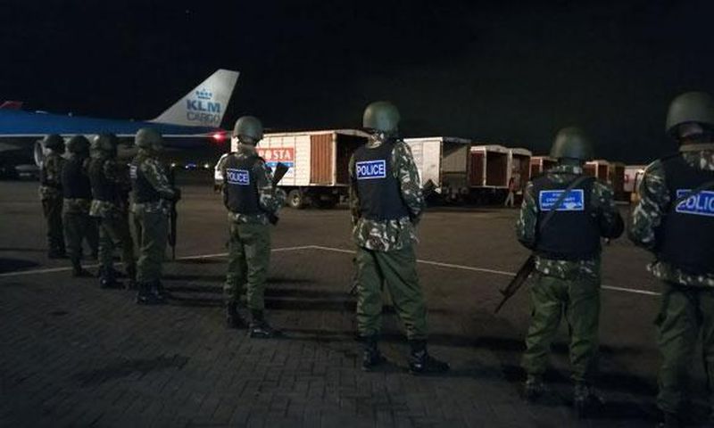 File image of Police monitoring cargo at JKIA