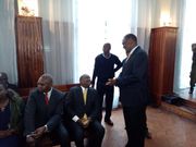 Former Nairobi Governor Evans Kidero consoles Treasury CS Henry Rotich. CS and PS Kamau Thugge chatted until 2 am while at Muthaiga Police Station - police source tells reporters
