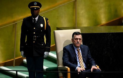 Prime Minister Fayez al-Sarraj waits to speak at the General Assembly on September 25 in New York