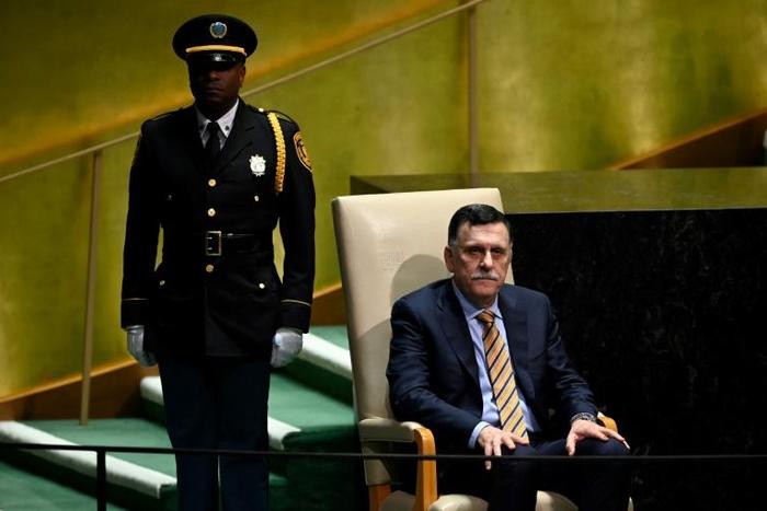Prime Minister Fayez al-Sarraj waits to speak at the General Assembly on September 25 in New York