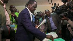 ODM party leader Raila Odinga casting his vote in Kibra during a past election. Edwin Sifuna, Elizabeth Ongoro, Imran Okoth likely to vie for Kibra seat to replace Ken Okoth