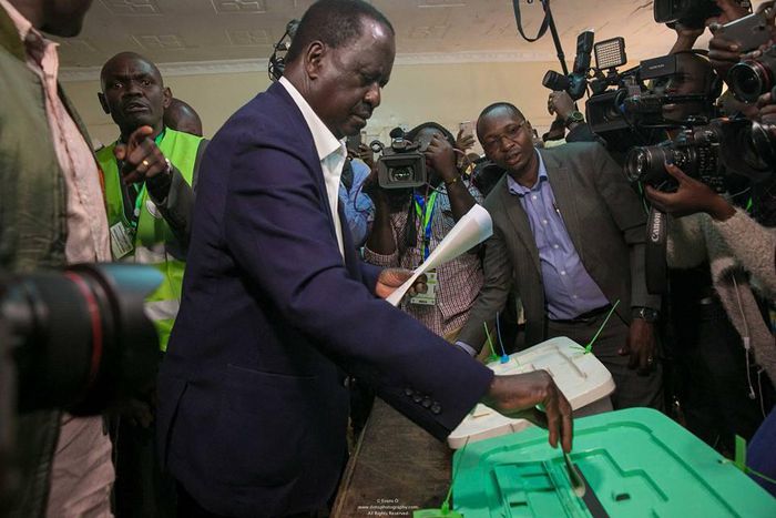 ODM party leader Raila Odinga casting his vote in Kibra during a past election. Edwin Sifuna, Elizabeth Ongoro, Imran Okoth likely to vie for Kibra seat to replace Ken Okoth