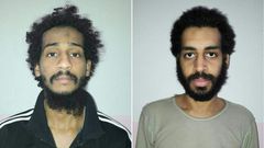 Captured British Islamic State (IS) fighters El Shafee el-Sheikh (L) and Alexanda Kotey (R), two members of the so-called "Beatles" kidnapping and torture cell
