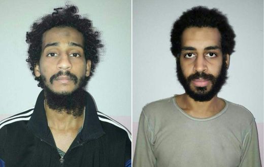 Captured British Islamic State (IS) fighters El Shafee el-Sheikh (L) and Alexanda Kotey (R), two members of the so-called "Beatles" kidnapping and torture cell