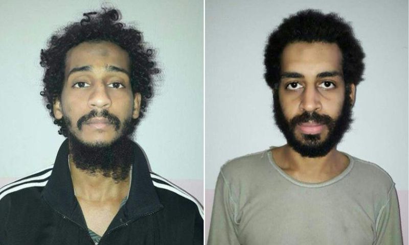 Captured British Islamic State (IS) fighters El Shafee el-Sheikh (L) and Alexanda Kotey (R), two members of the so-called "Beatles" kidnapping and torture cell