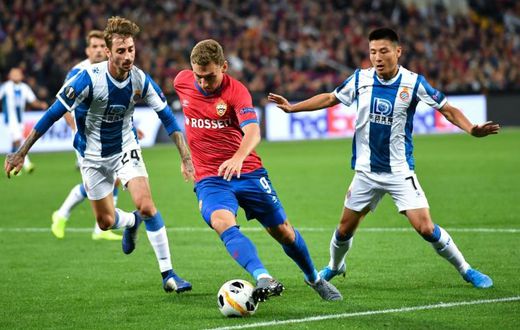 Wu Lei (R) grabbed the opening goal for Espanyol in a 2-0 win over CSKA Moscow