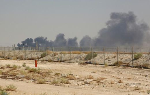 Smoke billows from an Aramco oil facility in Abqaiq, highlighting the vulnerability of such infrastructure to drone strikes