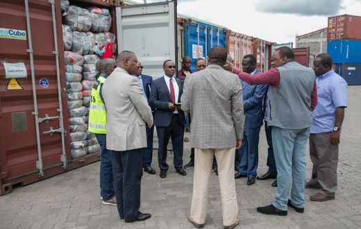 President Uhuru Kenyatta with top government officials at Embakasi Inland Container Terminal (PSCU)