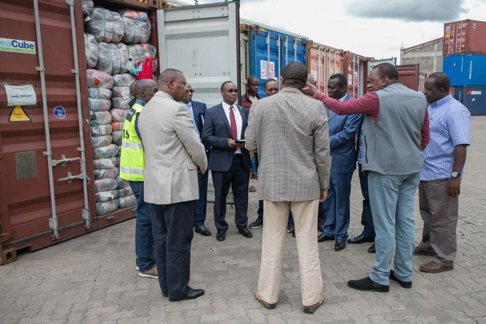 President Uhuru Kenyatta with top government officials at Embakasi Inland Container Terminal (PSCU)