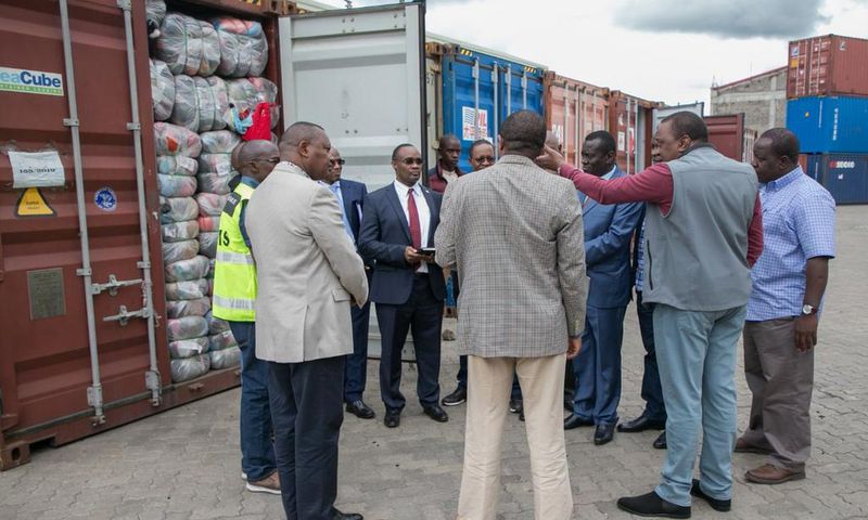 President Uhuru Kenyatta with top government officials at Embakasi Inland Container Terminal (PSCU)