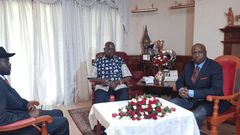 File image of President Salva Kiir with Senator Gideon Moi and Mzee Moi in May when the South Sudan President visited mzee Moi in Kabarak