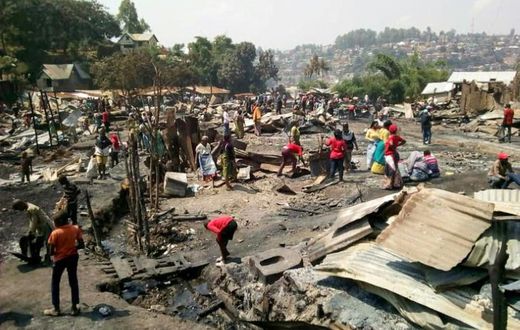 A massive fire sparked in a house where a woman fried donuts near cans of petrol, razed more than 150 homes in the eastern DR Congo, killing a seven-year-old girl.