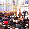 President Uhuru Kenyatta addresses the congregation during 40th commemoration of Mzee Jomo Kenyatta's death. Members of the public invited for 41st commemoration at Holy Family Basilica