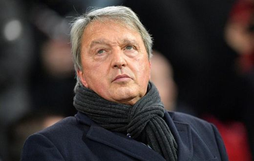 In this photograph taken on January 28, 2018, Anderlecht's manager Herman Van Holsbeeck looks on before the start of the Jupiler Pro League match between Standard de Liege and RSC Anderlecht, in Liege.
